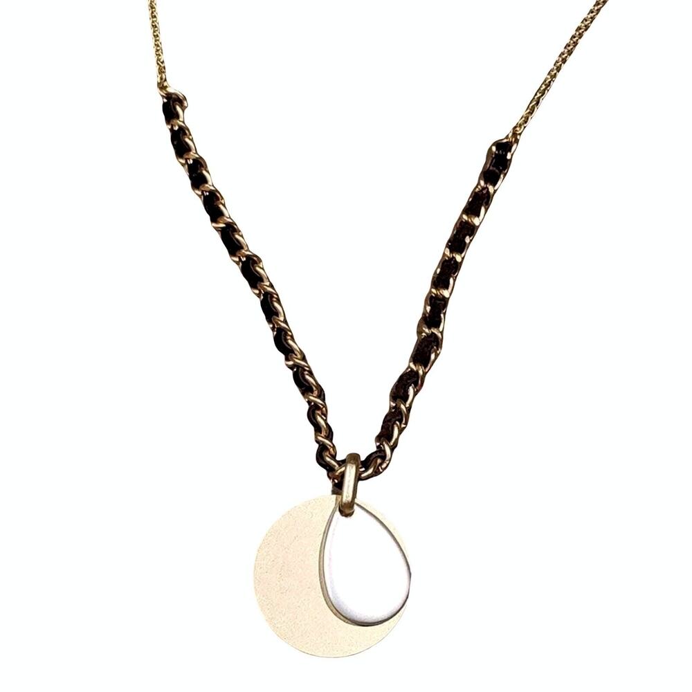 Lucky Brand Gold Silver Two Tone Disc Teardrop Pendant Adjustable Necklace NWT